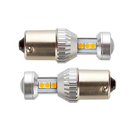 Светодиодная лампа с цоколем PY21W-1156-BA15s 8SMD Canbus Amber смещенный цоколь 12-24V